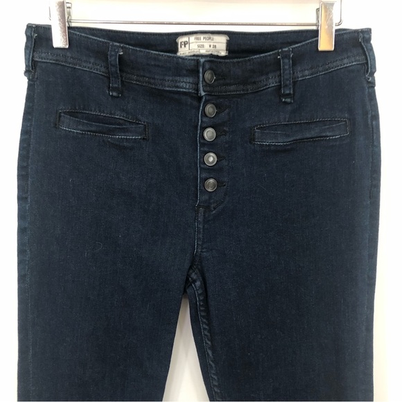 Free People 28x32 Kaye Button Fly Slim Flare Jeans Dark Indigo Wash 0303 - Picture 3 of 9